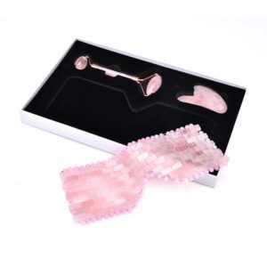 Rose Quartz Eye Mask with roller and guasha tool